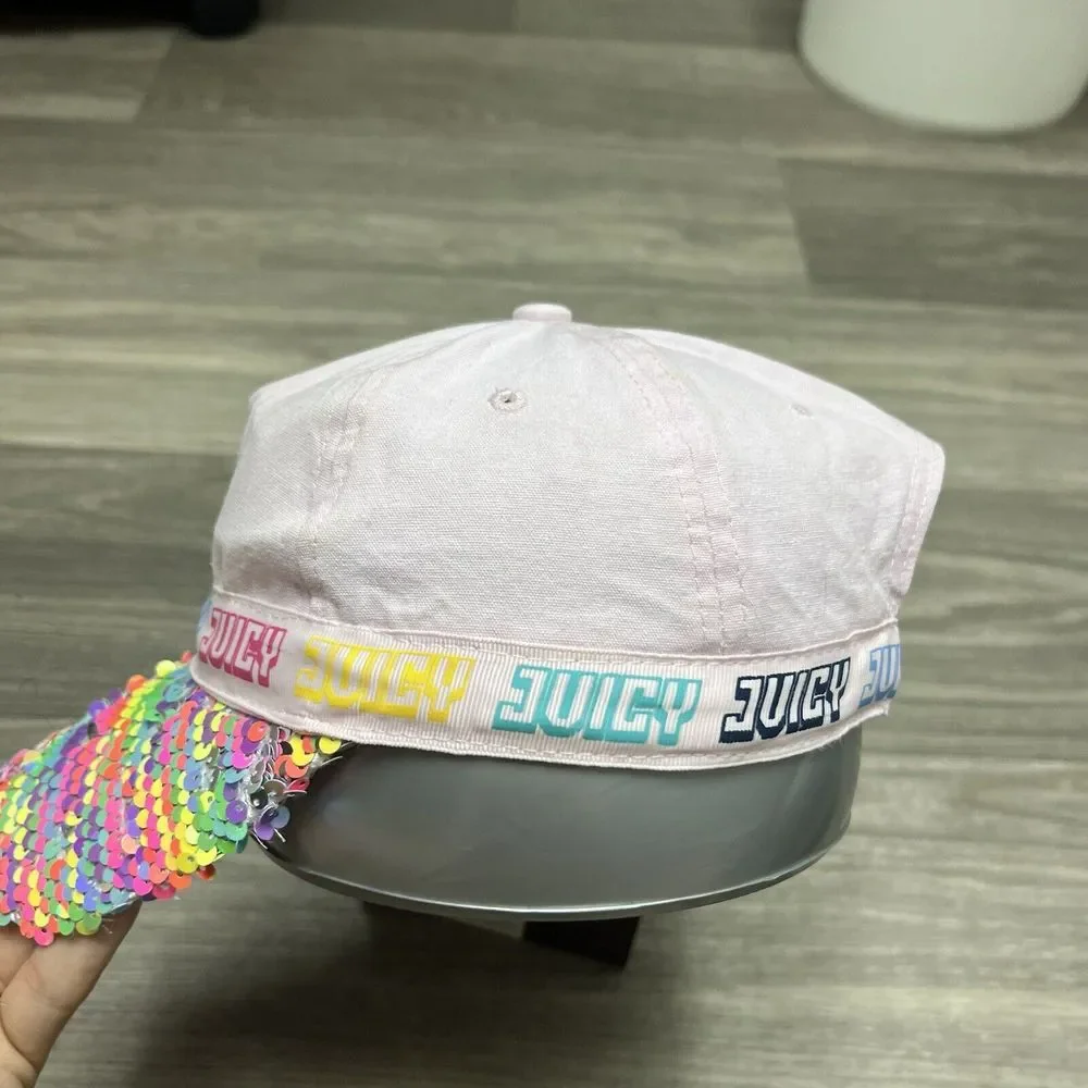 Juicy Couture Hat Cadet Beret Army Hat Youth‎ Kid Pink Rhinestone Bedazzle Shiny